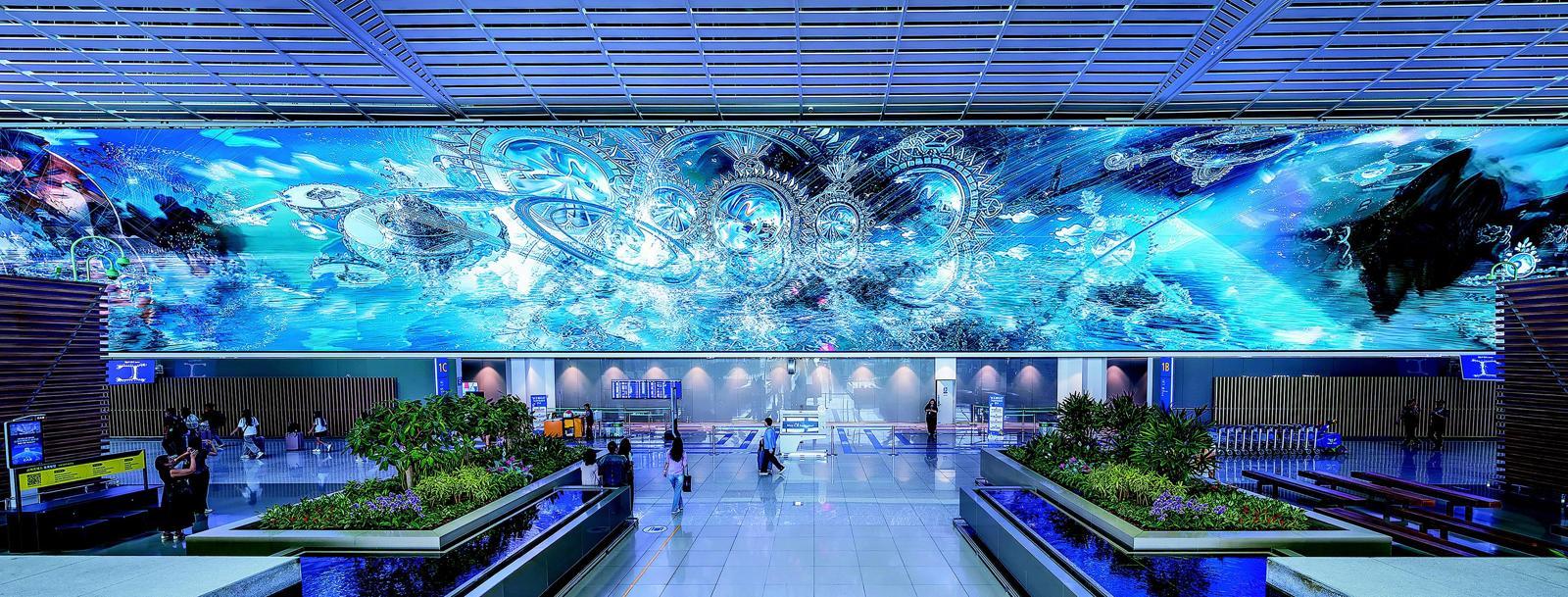 Solarsonic Band: In Transit by Inhwa Yeom on Incheon Airport Terminal 2's panoramic LED media facade