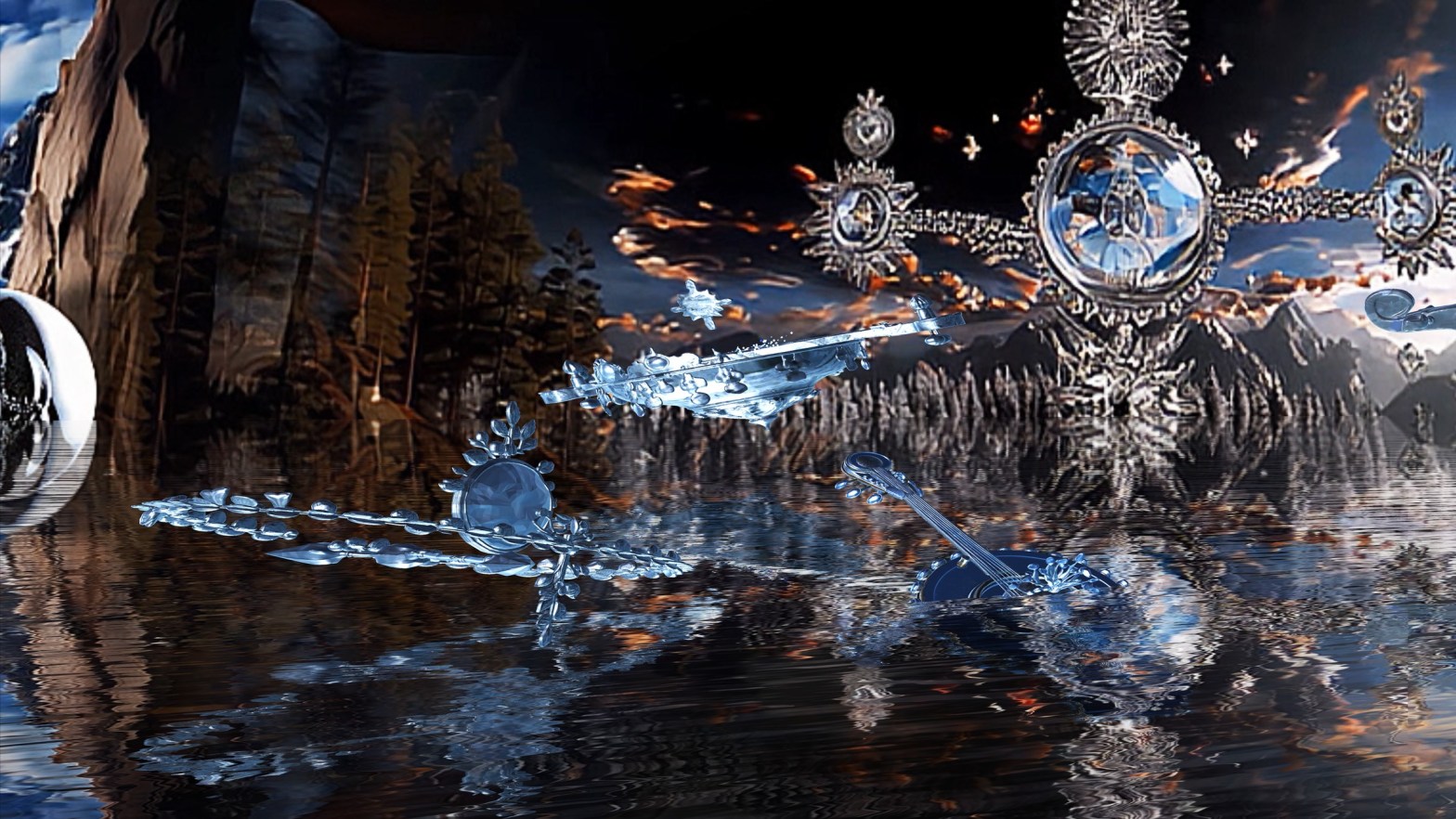 Still from Inhwa Yeom’s Solarsonic Band: In Transit, a blue-silver virtual band landscape created for Incheon Airport’s 77.2-metre panoramic LED screen